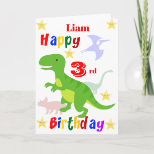 Cartão Aniversário de 3 anos de Dinossauro Verde