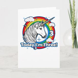 Cartão Aniversário de 3 anos do Kid Unicorn Arco-Íris Hoj