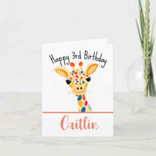 cartão aniversário de 3 anos Giraffe