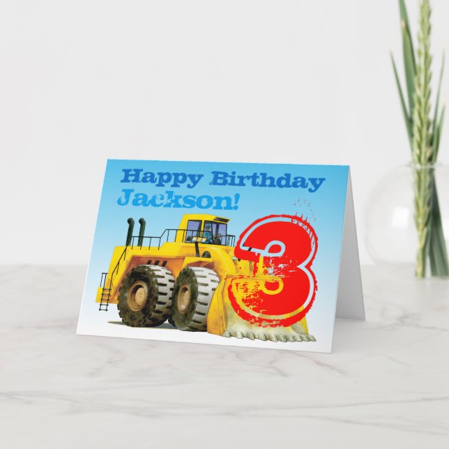 Cartão Aniversário de 3 anos Personalizado do Digger Amar (Frente)