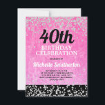 Cartão Aniversário de 40 anos Adulto de Lata Negra Rosa<br><div class="desc">Divertido,  brilhante e convite de festas glorioso para mulheres com muita bênção. O design é cor-de-rosa brilhante e quente em preto com brilho prateado cintilante e diamantes. Você pode personalizar o texto deste cartão para uma festa de aniversário em qualquer idade que esteja comemorando.</div>