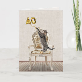 Cartão aniversário de 40 anos Balões e Tabby Cat