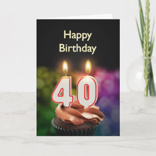 Cartão aniversário de 40 anos com bolo e velas