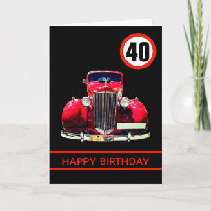 Cartão Aniversário de 40 anos de Feliz Carro Vermelho Bri