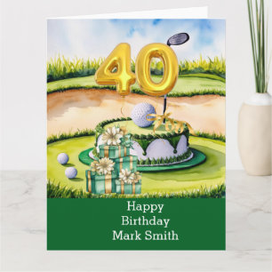Cartão Aniversário de 40 anos de Golfe com Bolo no Curso