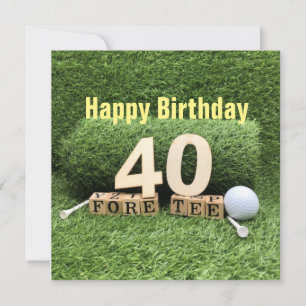 Cartão Aniversário de 40 anos de golfe com número e cartã