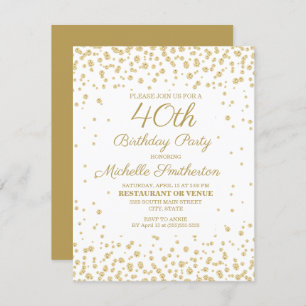 Cartão Aniversário de 40 anos de Leitura Dourada Branca d