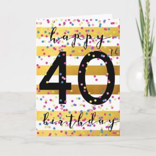 Cartão Aniversário de 40 anos Dourada e Confetti