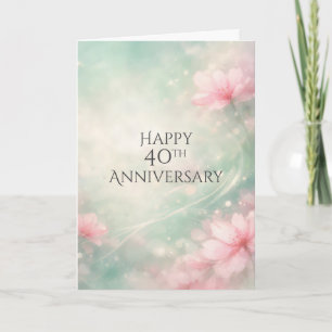 Cartão Aniversário de 40 anos Flores Sonhadoras em Verde