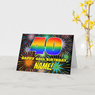 Cartão aniversário de 40 anos: Fogos de artifício colorid