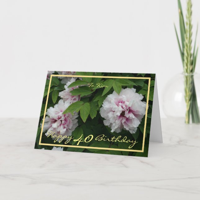 Cartão aniversário de 40 anos Kim Peonies Elegante Quadro (Frente)