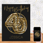 Cartão aniversário de 40 anos Leopardo Imprimir Balões de<br><div class="desc">Cartão de aniversário de 40 anos personalizado com balões de folha impressa em preto e ouro. Os balões de impressão leopardo da moda são enquadrados com confete preto e ouro e Feliz Aniversário é manchado em ouro. O modelo está pronto para você personalizar a frente da placa e adicionar um...</div>