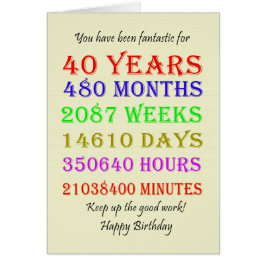 Cartão aniversário de 40 anos Milestones