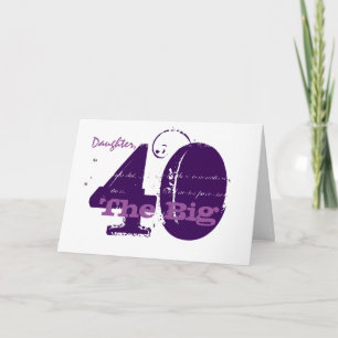 Cartão aniversário de 40 anos para filha, texto roxo em b