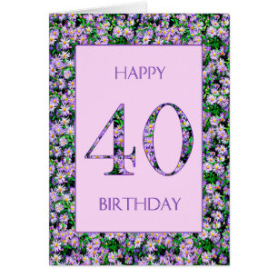 Cartão aniversário de 40 anos Purple Daisies