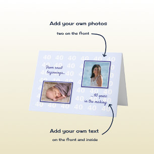 Cartão aniversário de 40 anos suas fotos e texto azul