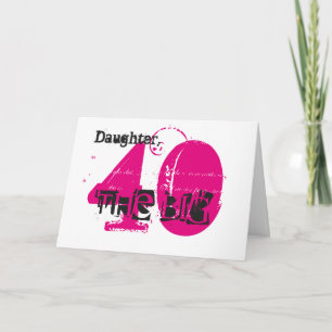 Cartão aniversário de 40 anos, texto preto e rosa, branc