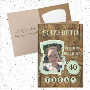 Cartão Aniversário de 40 anos verde-castanho-russa