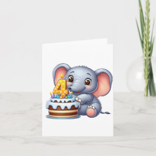 Cartão Aniversário de 4 anos do Elefante Fofo