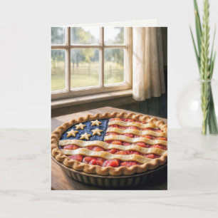 Cartão Aniversário de 4 de Julho com Torta da Bandeira Am