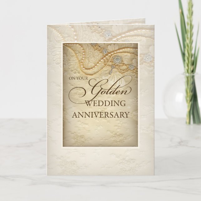 Cartão Aniversário de 50 anos de casamento dourado, Pérol (Frente)