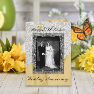 Cartão Aniversário de 50 anos de casamento elegante doura