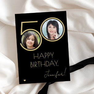 Cartão aniversário de 50 anos dourado preto foto elegante