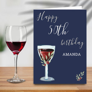 Cartão Aniversário de 50 anos Vinho Tinto Rosa Aquarela A