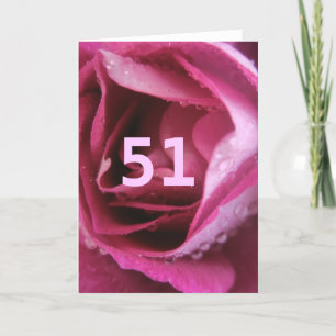 Cartão Aniversário de 51 anos delicado feminino Rosa Saud