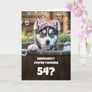 Cartão Aniversário de 54 anos Cachorro Husky Fofo e Diver
