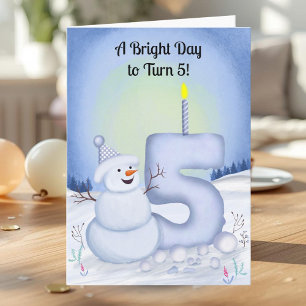 Cartão Aniversário de 5 anos Boneco de Neve Nevado Cinco