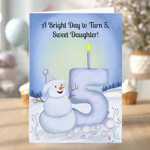 Cartão Aniversário de 5 anos da filha Boneco de Neve Neva
