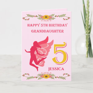 Cartão Aniversário de 5 da neta Fada Rosa