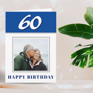 Cartão Aniversário de 60 anos Azul Foto Personalizada