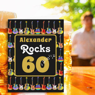 Cartão Aniversário de 60 anos Retro Groovy Guitar Persona
