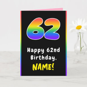 Cartão Aniversário de 62 anos: Arco-íris Colorido # 62, N