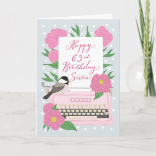 Cartão Aniversário de 63 anos para Irmã Máquina de Escr