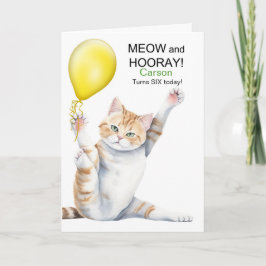 Cartão Aniversário de 6 anos das Crianças Gato de Desenho