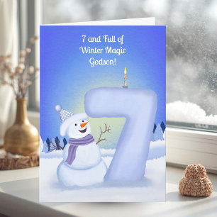 Cartão Aniversário de 6 anos do afilhado Snowman Snowy