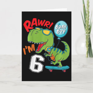 Cartão Aniversário de 6 anos do menino T-rex Skateboardi