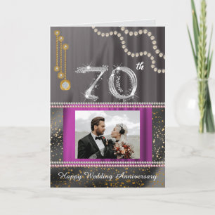 Cartão Aniversário de 70 anos de Casamento em Platina & F