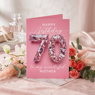 Cartão Aniversário de 70 anos Elegant Glam Pink Diamond S