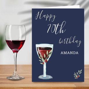 Cartão Aniversário de 70 anos Vinho Tinto Rosa Aquarela A