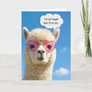 Cartão Aniversário de 75 anos Alpaca com Óculos em Forma