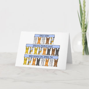 Cartão Aniversário de 7 de abril - Gatos com faixas