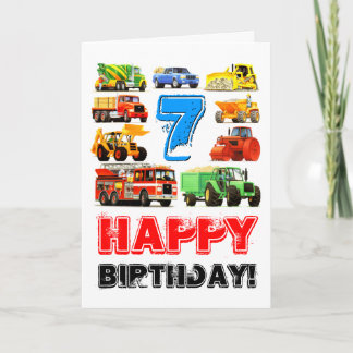 Cartão Aniversário de 7 de Caminhões Grandes