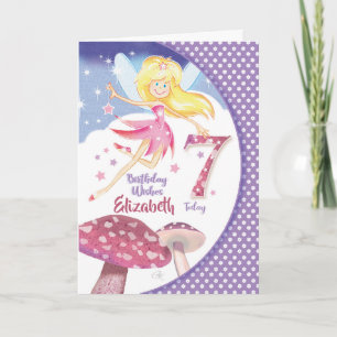 Cartão Aniversário de 7, Fada de Cogumelo Bonito