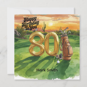 Cartão Aniversário de 80 anos de golfe com bola de golfe