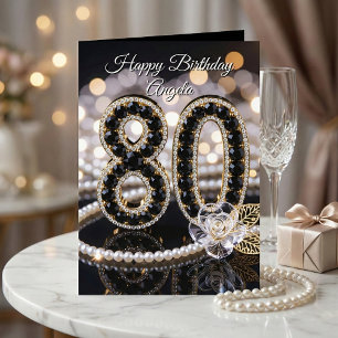 Cartão Aniversário de 80 anos em Pérola Ouro Preto Diaman
