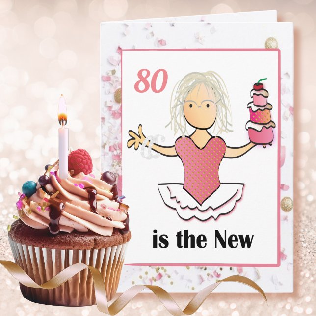 Cartão Aniversário de 80 anos Feminino Cartoon Engraçado  (Criador carregado)